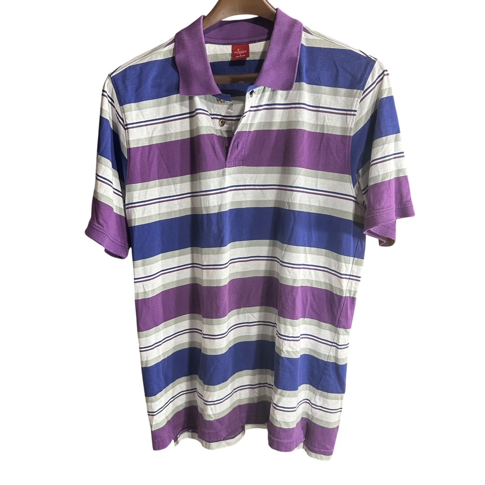 Junction West Men's Striped Polo Shirt Purple Blue Gray Size L‎